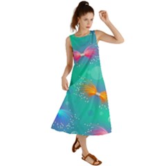 Non Seamless Pattern Blues Bright Summer Maxi Dress by Ravend