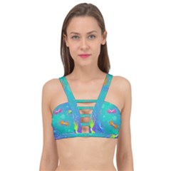 Non Seamless Pattern Blues Bright Cage Up Bikini Top by Ravend