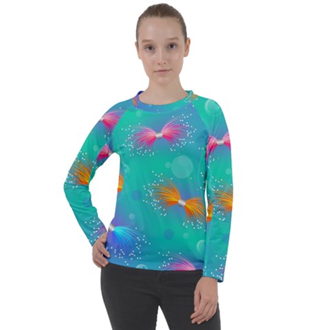 Non Seamless Pattern Blues Bright Women s Long Sleeve Raglan Tee by Ravend