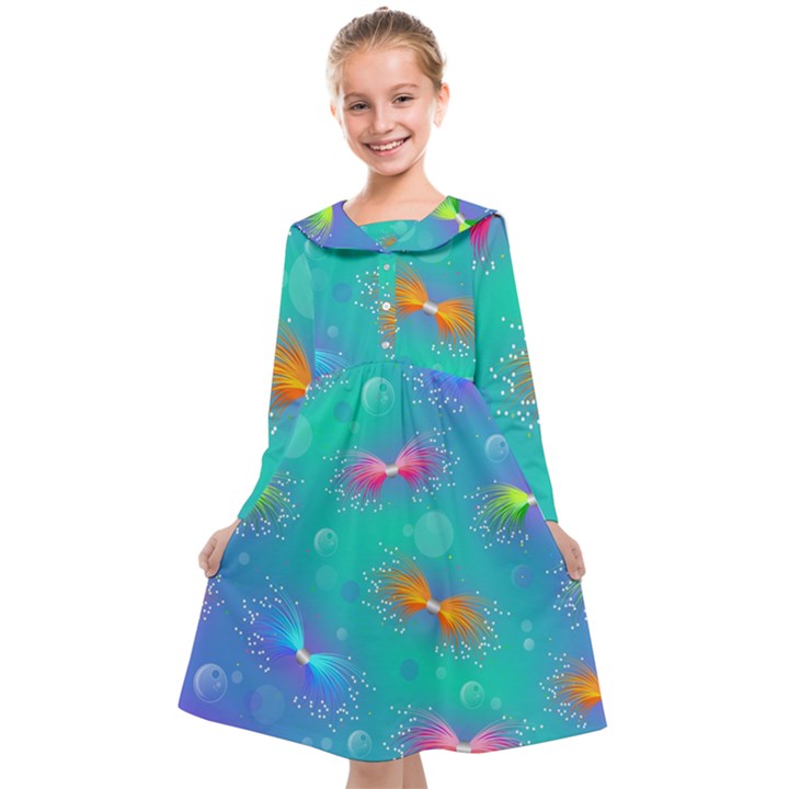 Non Seamless Pattern Blues Bright Kids  Midi Sailor Dress