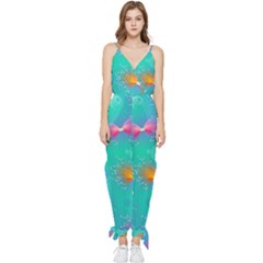 Non Seamless Pattern Blues Bright Sleeveless Tie Ankle Chiffon Jumpsuit by Ravend