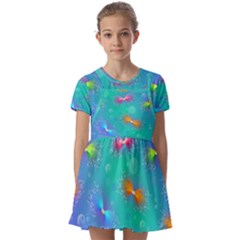 Non Seamless Pattern Blues Bright Kids  Short Sleeve Pinafore Style Dress by Ravend