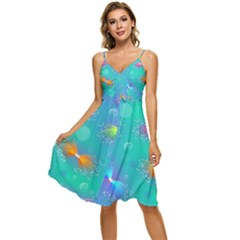 Non Seamless Pattern Blues Bright Sleeveless Tie Front Chiffon Dress by Ravend