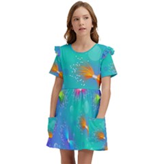 Non Seamless Pattern Blues Bright Kids  Frilly Sleeves Pocket Dress by Ravend