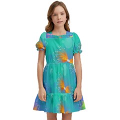 Non Seamless Pattern Blues Bright Kids  Puff Sleeved Dress by Ravend