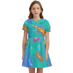 Non Seamless Pattern Blues Bright Kids  Bow Tie Puff Sleeve Dress by Ravend