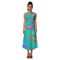 Non Seamless Pattern Blues Bright Sleeveless Cross Front Cocktail Midi Chiffon Dress by Ravend