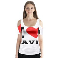 I Love David Butterfly Sleeve Cutout Tee 