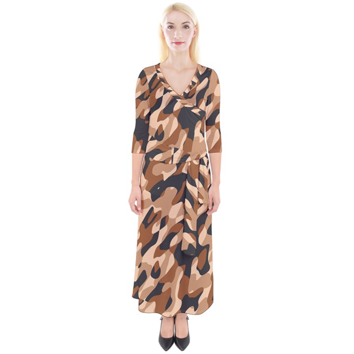 Abstract Camouflage Pattern Quarter Sleeve Wrap Maxi Dress