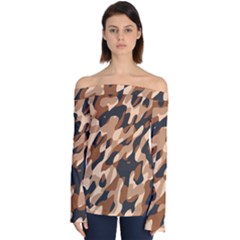 Abstract Camouflage Pattern Off Shoulder Long Sleeve Top by Jack14