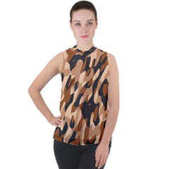 Abstract Camouflage Pattern Mock Neck Chiffon Sleeveless Top by Jack14