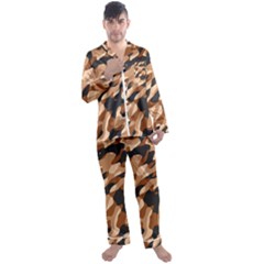 Abstract Camouflage Pattern Men s Long Sleeve Satin Pajamas Set