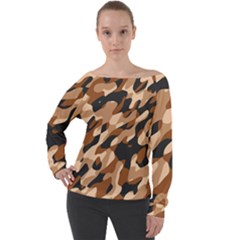 Abstract Camouflage Pattern Off Shoulder Long Sleeve Velour Top by Jack14