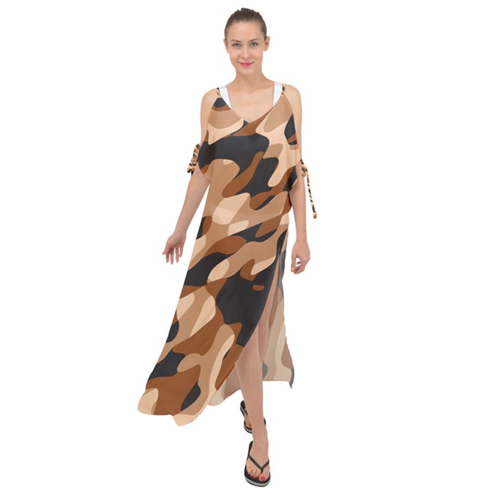 Abstract Camouflage Pattern Maxi Chiffon Cover Up Dress