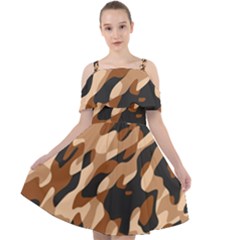 Abstract Camouflage Pattern Cut Out Shoulders Chiffon Dress by Jack14