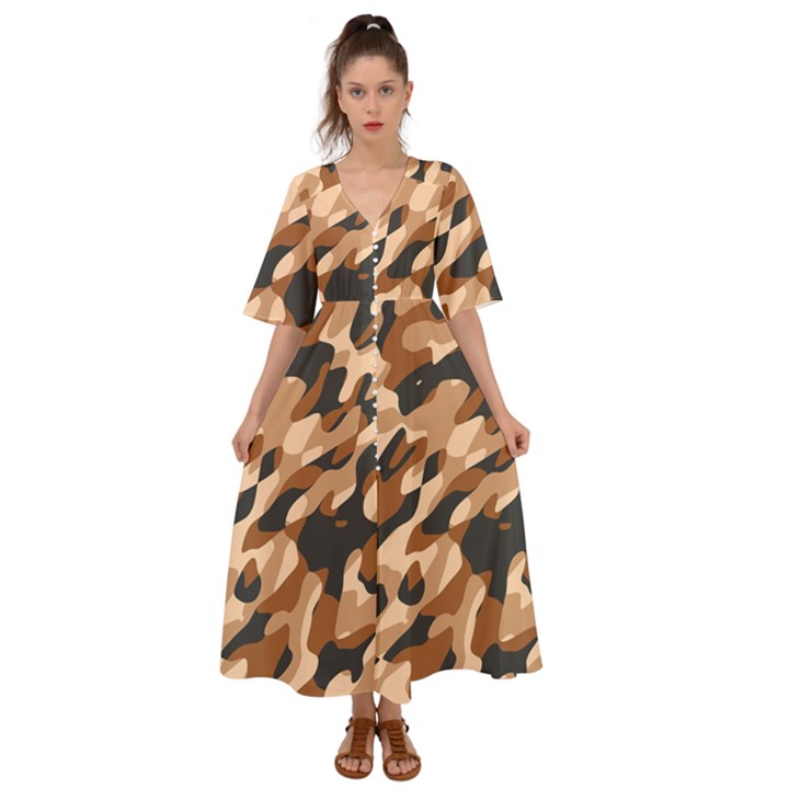 Abstract Camouflage Pattern Kimono Sleeve Boho Dress