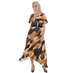 Abstract Camouflage Pattern Cross Front Sharkbite Hem Maxi Dress by Jack14