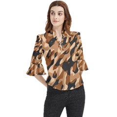 Abstract Camouflage Pattern Loose Horn Sleeve Chiffon Blouse