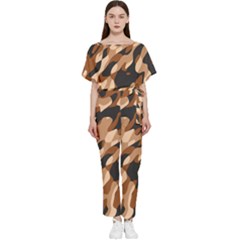 Abstract Camouflage Pattern Batwing Lightweight Chiffon Jumpsuit