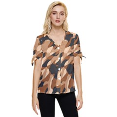 Abstract Camouflage Pattern Bow Sleeve Button Up Top by Jack14