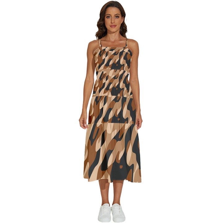 Abstract Camouflage Pattern Sleeveless Shoulder Straps Boho Dress