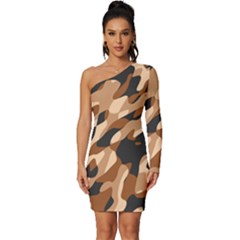 Abstract Camouflage Pattern Long Sleeve One Shoulder Mini Dress by Jack14