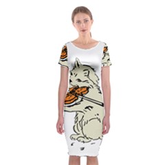 Cat Playing The Violin Art Classic Short Sleeve Midi Dress by oldshool