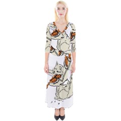 Cat Playing The Violin Art Quarter Sleeve Wrap Maxi Dress by oldshool