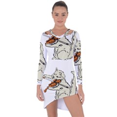 Cat Playing The Violin Art Asymmetric Cut-out Shift Dress by oldshool