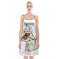 Cat Playing The Violin Art Spaghetti Strap Velvet Dress