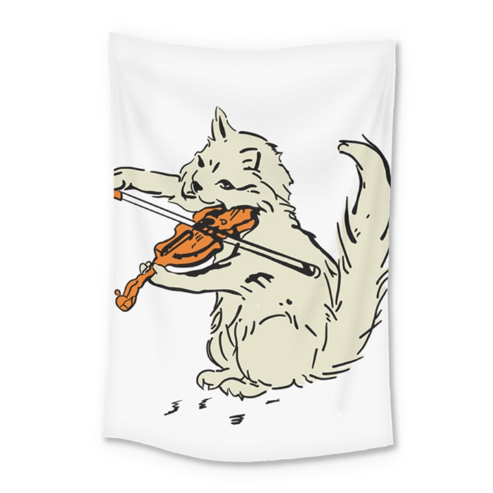 Cat Playing The Violin Art Small Tapestry