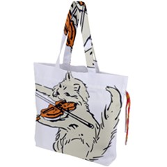 Cat Playing The Violin Art Drawstring Tote Bag