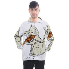 Cat Playing The Violin Art Men s Half Zip Pullover