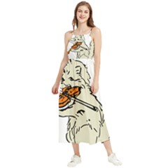 Cat Playing The Violin Art Boho Sleeveless Summer Dress