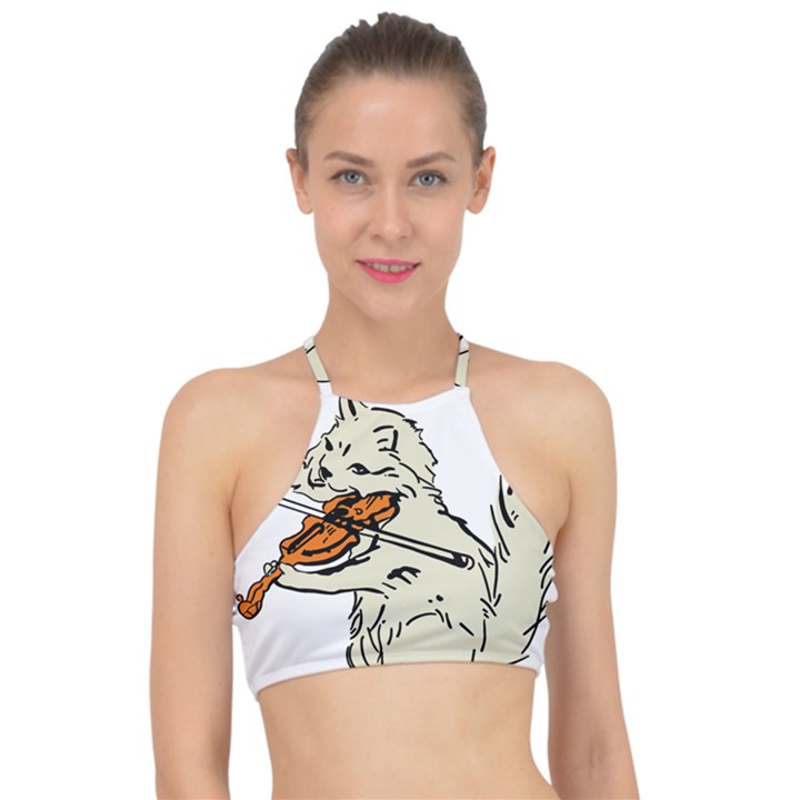 Cat Playing The Violin Art Racer Front Bikini Top