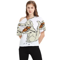 Cat Playing The Violin Art One Shoulder Cut Out Tee