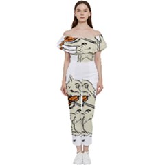 Cat Playing The Violin Art Off Shoulder Ruffle Top Jumpsuit