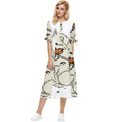 Cat Playing The Violin Art Bow Sleeve Chiffon Midi Dress by oldshool