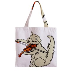 Cat Playing The Violin Art Zipper Grocery Tote Bag by oldshool