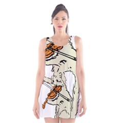 Cat Playing The Violin Art Scoop Neck Skater Dress by oldshool