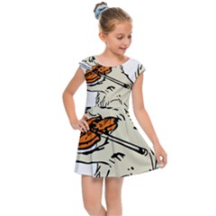 Cat Playing The Violin Art Kids  Cap Sleeve Dress