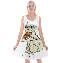 Cat Playing The Violin Art Reversible Velvet Sleeveless Dress