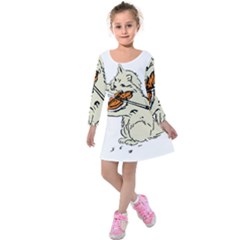 Cat Playing The Violin Art Kids  Long Sleeve Velvet Dress