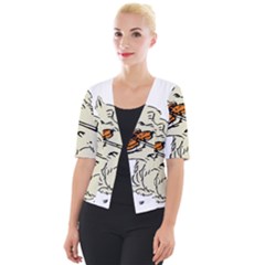 Cat Playing The Violin Art Cropped Button Cardigan