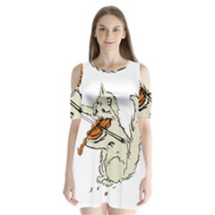 Cat Playing The Violin Art Shoulder Cutout Velvet One Piece