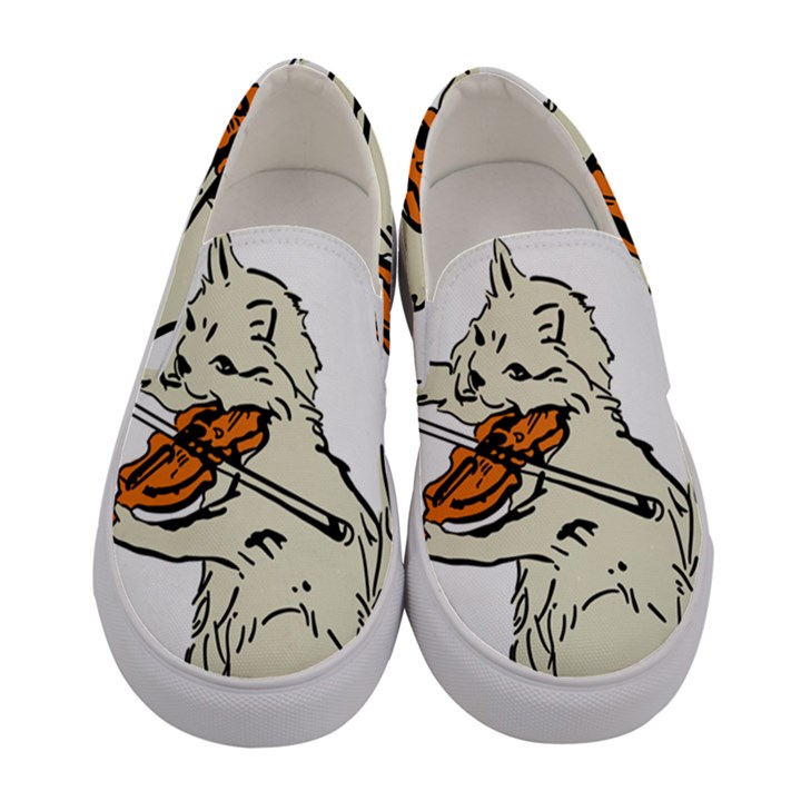 Cat Playing The Violin Art Women s Canvas Slip Ons