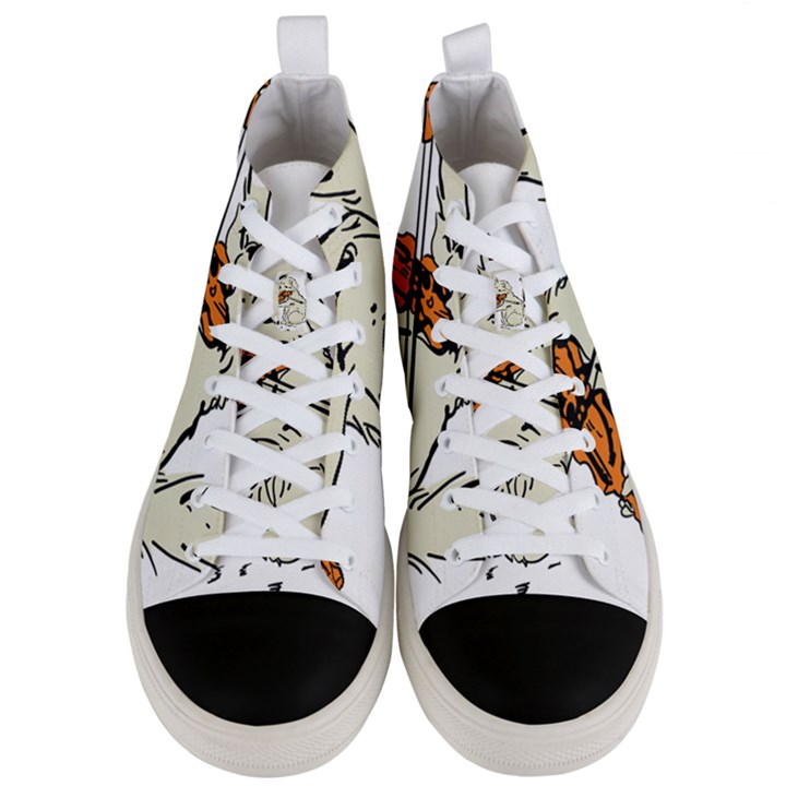 Cat Playing The Violin Art Men s Mid-Top Canvas Sneakers