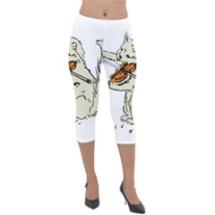 Cat Playing The Violin Art Lightweight Velour Capri Leggings  by oldshool