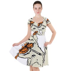 Cat Playing The Violin Art Cap Sleeve Midi Dress by oldshool