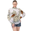 Cat Playing The Violin Art High Neck Long Sleeve Chiffon Top View1